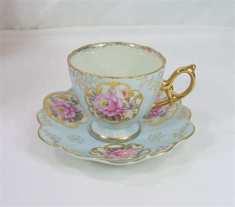 Vintage Porcelain Tea Cup And Saucer Blue By Revampingvintage