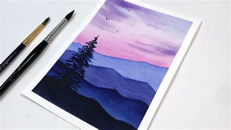 Mountain Sunset Watercolor Painting Luciano Boles