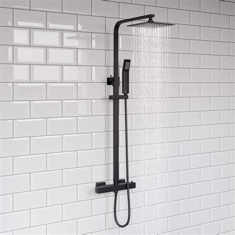 Matte Black Square Exposed Thermostatic Shower Set Amazon Co Uk DIY
