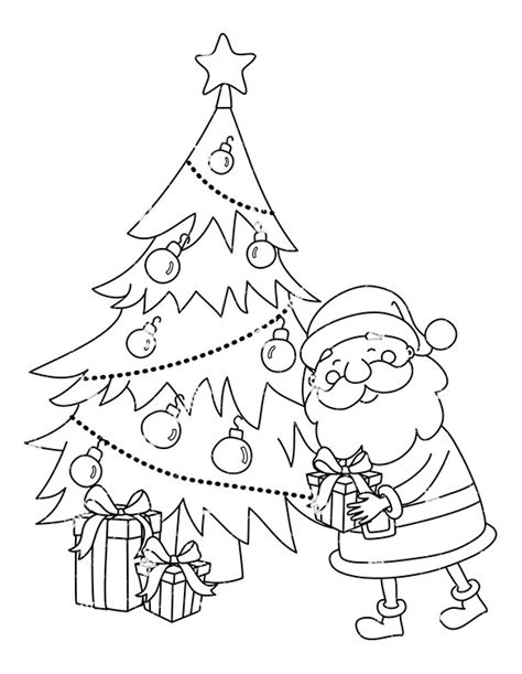 Present Outline Santa Claus Leaving A Present Under Christmas Tree Clipart  Clipartix