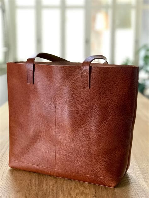 Veg Tanned Leather Bag Available In Colors Leather Tote With Large