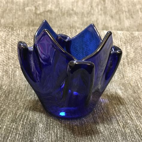 Cobalt Blue Folded Glass Votive Tea Light Holder Blue Cased Etsy