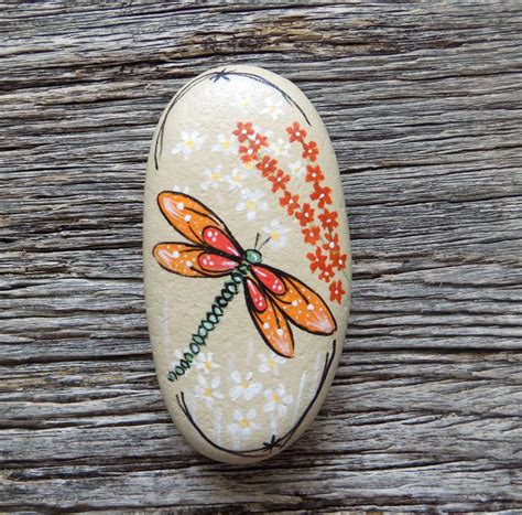 Dragonfly Painted Rockdecorative Accent Stone Paperweight In 2020