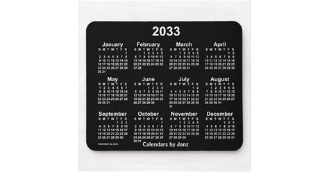 2033 Neon White Calendar By Janz Mouse Pad Zazzle