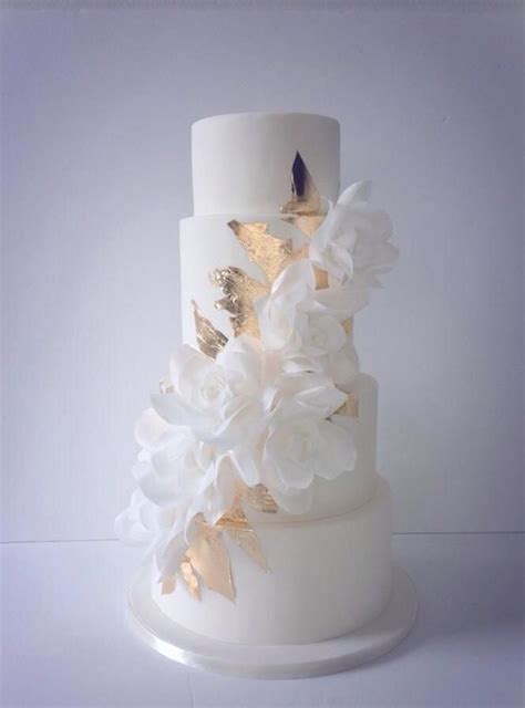 Stunning ~ Cascading Wafer Paper Roses And Gold Leaf Wedding Cake