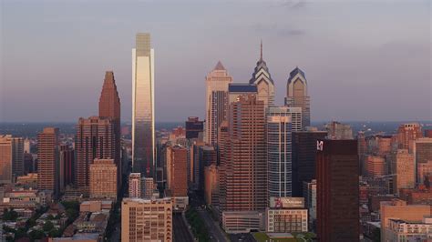 5k Stock Footage Aerial Video Of Downtown Philadelphia Skyline Seen