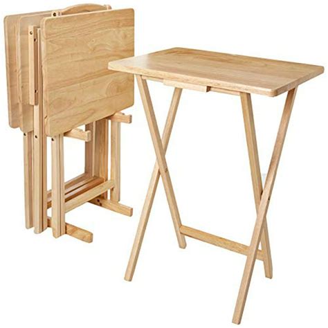Pj Wood 5 Piece Folding Tv Tray And Snack Table Natural