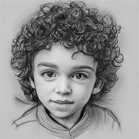 Character Young Boy With Curly Hair Pencil Sketch Arthubai