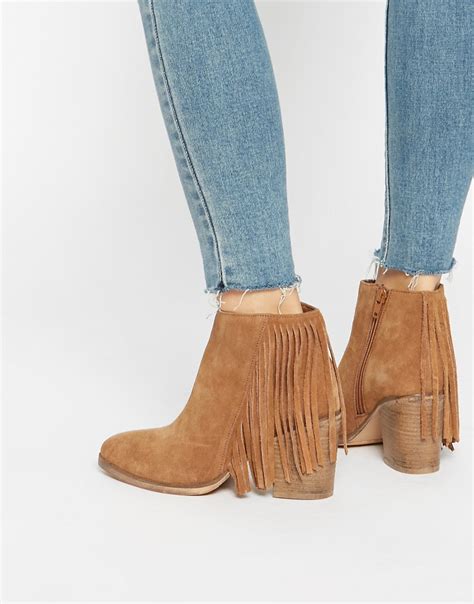 asos asos riley suede western fringe ankle boots at asos