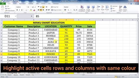 How To Auto Highlight Row Column Of Active Cell In Excel Hindi Youtube