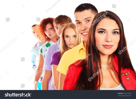 Large Group Young People Standing Together Stock Photo 130219256