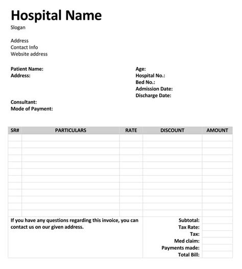 hospital bill template free nisma