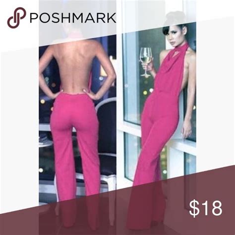 Pink Halter Cowl Neck Backless Jumpsuit Backless Jumpsuit Clothes