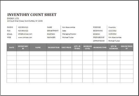Physical Inventory Count Sheet Template For Excel Word Excel Templates