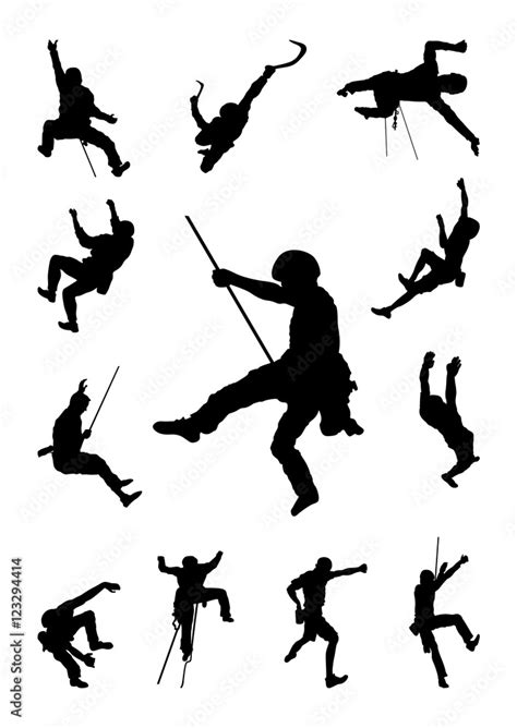 Man Climber Climb Extreme Mountain Climbing Pose Silhouette Stock