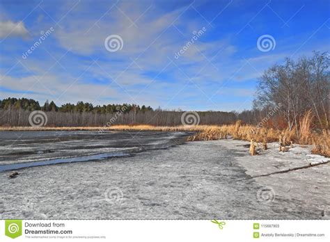 Early Spring Ice Melts On The Lake Stock Image Image Of Drift