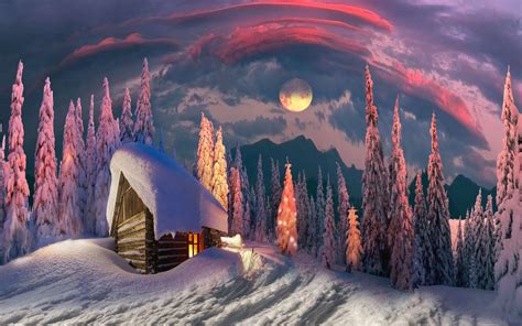 2880x1800 Resolution House In Winter Amazing Digital Art Macbook Pro