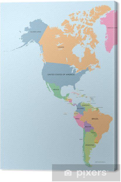 Cuadro En Lienzo Color Mapa Político De América Del Norte Y Del Sur