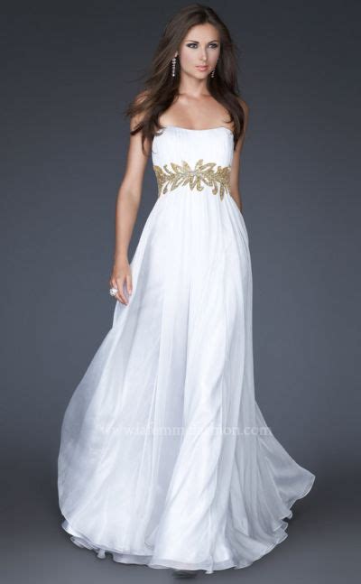 Check out our white and gold dress selection for the very best in unique or custom, handmade pieces from our dresses shops. La Femme White Gold Floral Hand Painted Waist Chiffon Prom ...