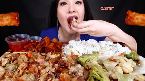 ASMR EATING PORK SISIG LUMPIA EGG ROLLS CHOPSUEY FILIPINO FOOD MUKBANG YouTube