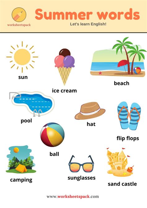 Summer Vocabulary Words With Pictures Printable And Online Worksheets