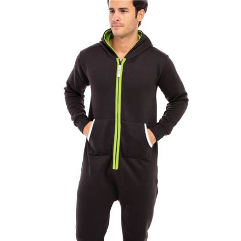 Mens Black Green Adult Onesie0 One Piece Non Footed Pajama Playsuit Jumpsuit