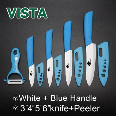 Ceramic Kitchen Knife Set White Blade With Decorative Cover Blue
