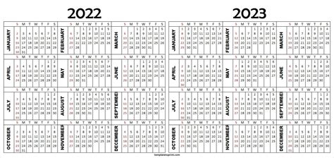 2022 2023 Calendar Template To Print Free Printable 2 Year Calendar