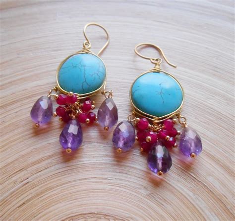 Idylle Gemstone Chandelier Earrings Turquoise Violet Purple Etsy