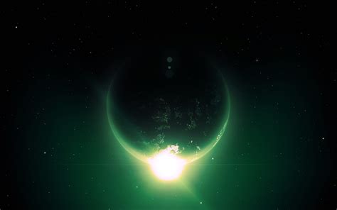 Wallpaper Planet Stars Glowing Space Art Green Nebula
