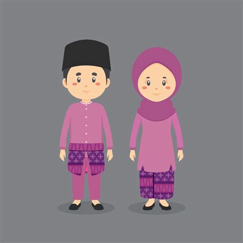 Cute Characters Wearing Brunei Traditional Clothes 1895952 Vector Art