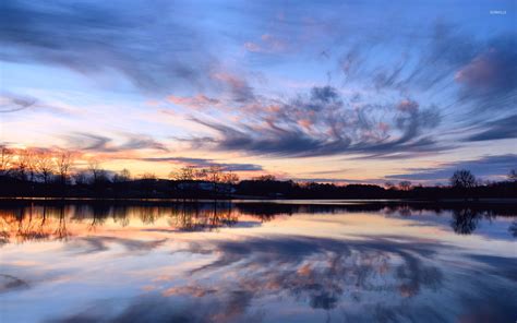 Evening Clouds Reflected In The Lake Wallpaper Nature Wallpapers 21807