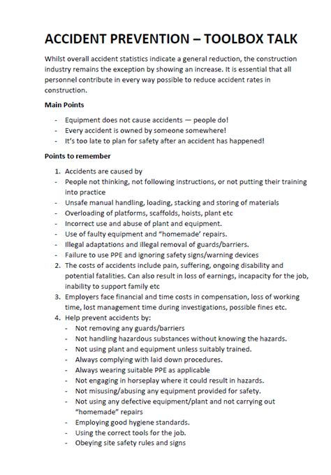 Toolbox Talk Sign Sheet