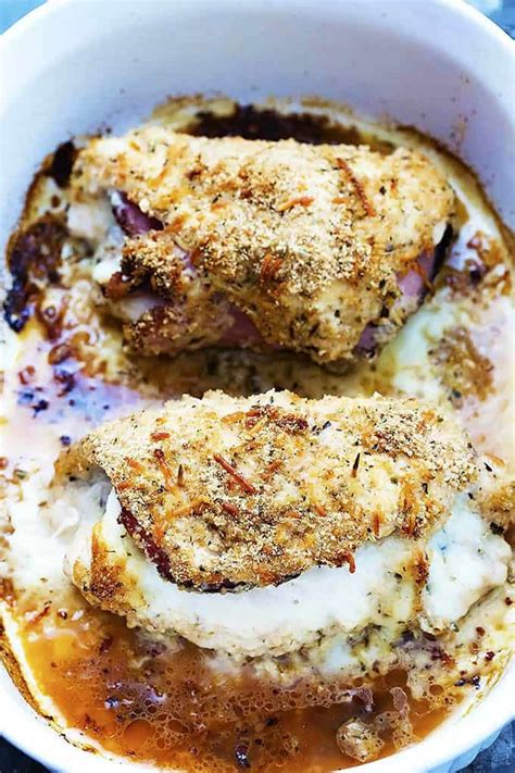 This creamy chicken and mushroom dinner for two is really satisfying, but surprisingly low in calories. Chicken Cordon Bleu with Dijon Cream Sauce | Creme De La Crumb