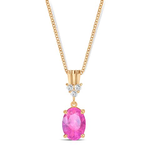 Oval Shape Pink Sapphire Diamond Pendant Necklace K Rose Gold Ct