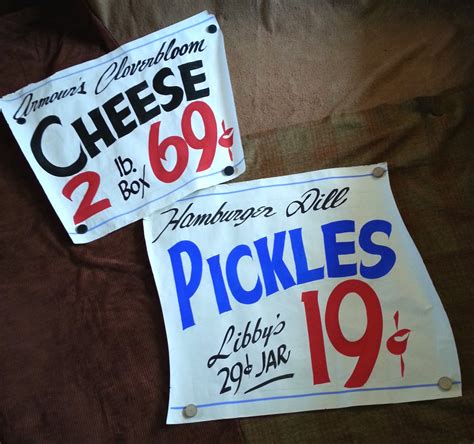 Pair Of Vintage Hand Painted Paper Grocery Store Window Signs