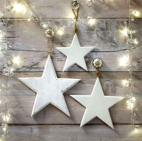 Vintage Wooden Stars In White Set Of 3 Solid Hanging Stars From