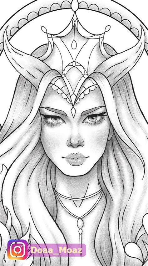 Printable Coloring Page Fantasy Girl Portrait Etsy In 2020 Outline