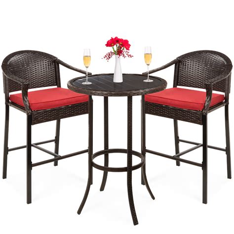 Best Choice Products 3 Piece Outdoor Wicker Bistro Bar Height Set For