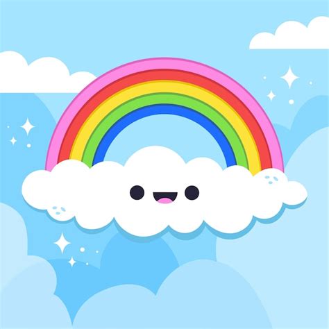 arco iris de diseño dibujado a mano con nube vector gratis