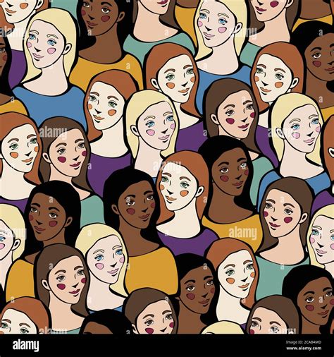 Vector Seamless Pattern With With Women Different Nationalities And Cultures Concept For