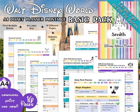 Printable Disney World Planner Instant Download Editable Etsy