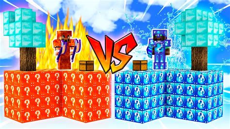 Batalla De Lucky Blocks Skyblock Agua Vs Lava Lucky Blocks Carrera Minecraft Mod Youtube