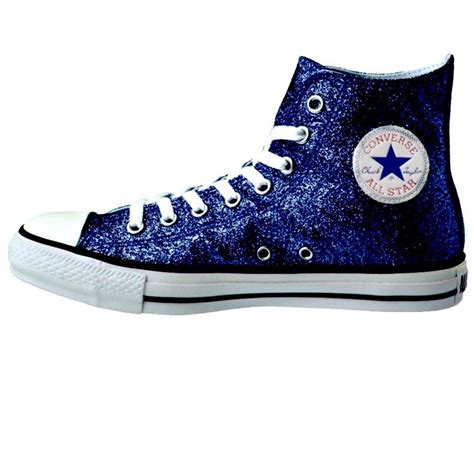 Womens Navy Blue Glitter Crystals Converse All Stars High Top Shoes