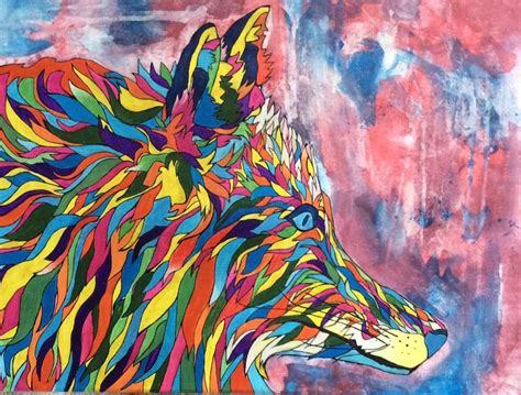 Rainbow Wolf Painted By Ella Reed Me Acrylic Ink Pen Inspired By