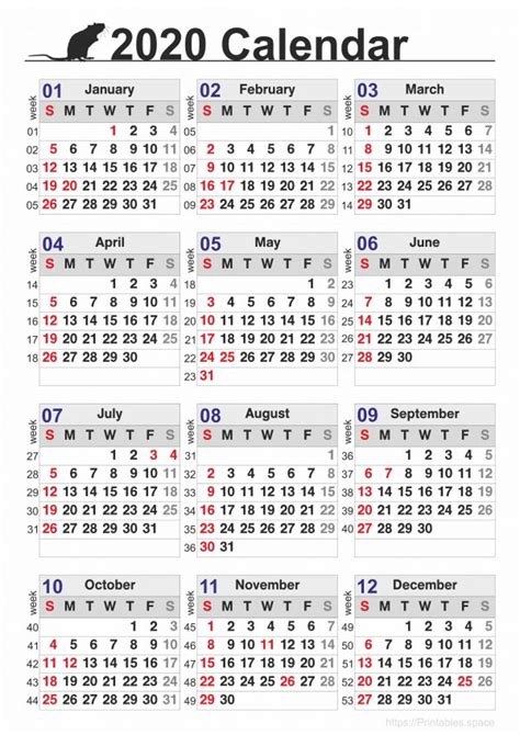 Printable 2020 Calendar With Week Numbers Free Printables