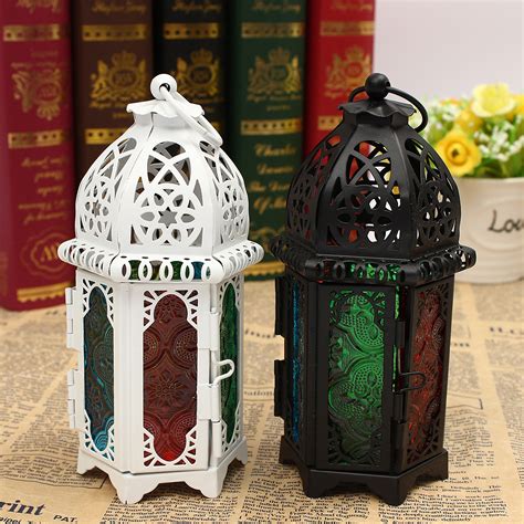 Vintage Moroccan Hollow Iron Lantern Tea Light Hanging Candle Holder