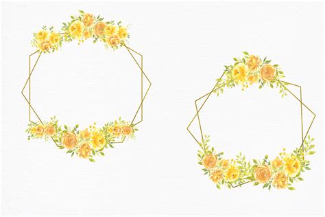 Yellow Watercolor Flowers Frames Geometric Gold Frames Yellow Gold A