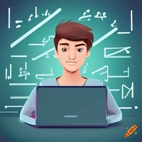 Male Avatar Coding With Laptop And Math Symbols