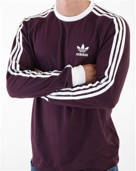 Adidas Originals 3 Stripes Ls T Shirt Maroon 80s Casual Classics